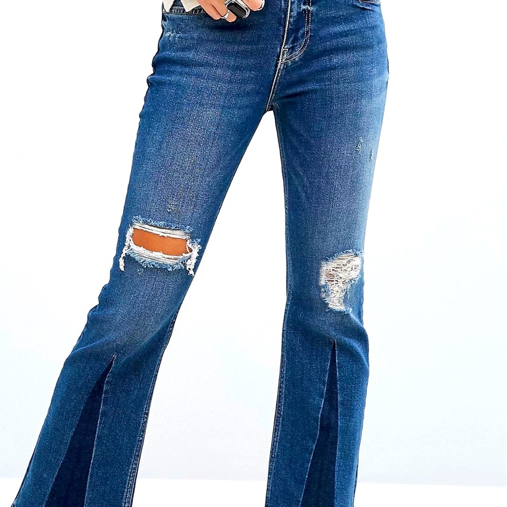 Free People Color Blocked Cropped Flare Women’s Jean - Picture 3 of 14